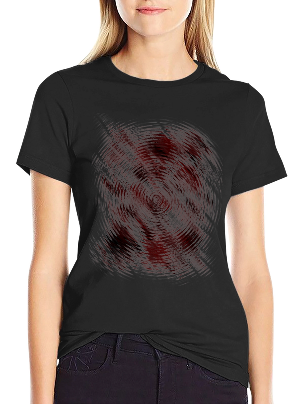 Abstract Vortex Graphic Print Black T-Shirt