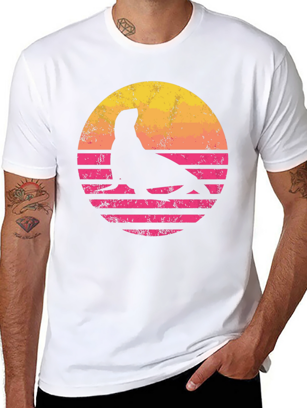 Retro Seal Graphic T-Shirt - Sunset Design