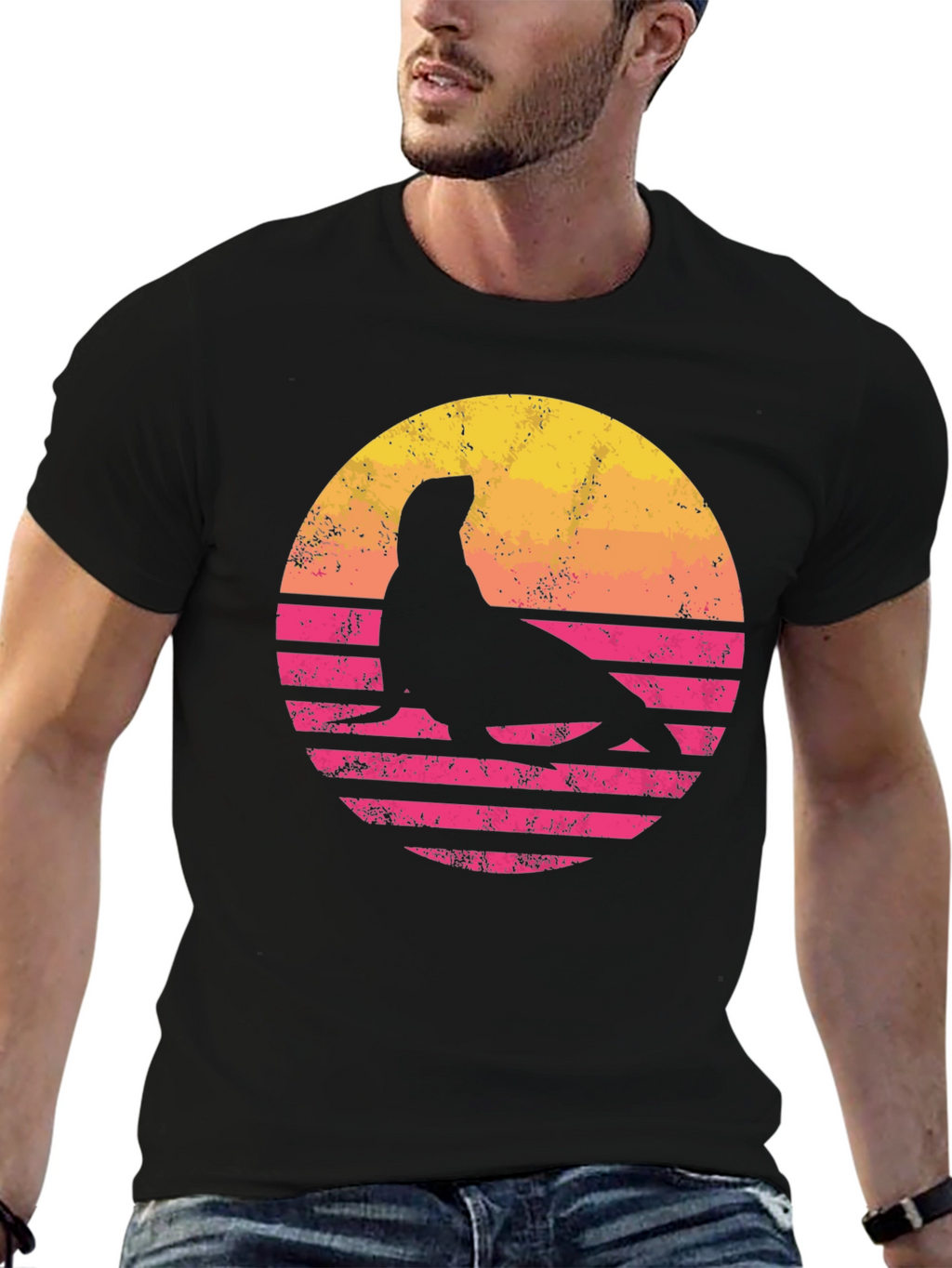 Retro Seal Graphic T-Shirt - Sunset Design