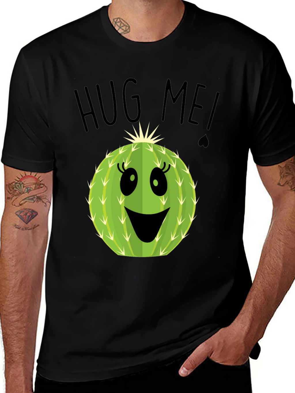 Hug Me Cactus Graphic Tee - Unisex Black T-Shirt