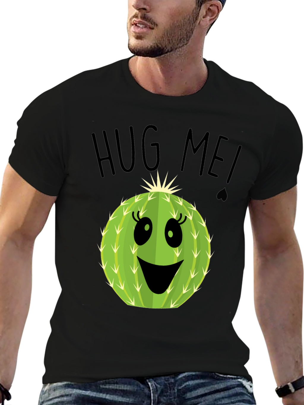 Hug Me Cactus Graphic Tee - Unisex Black T-Shirt
