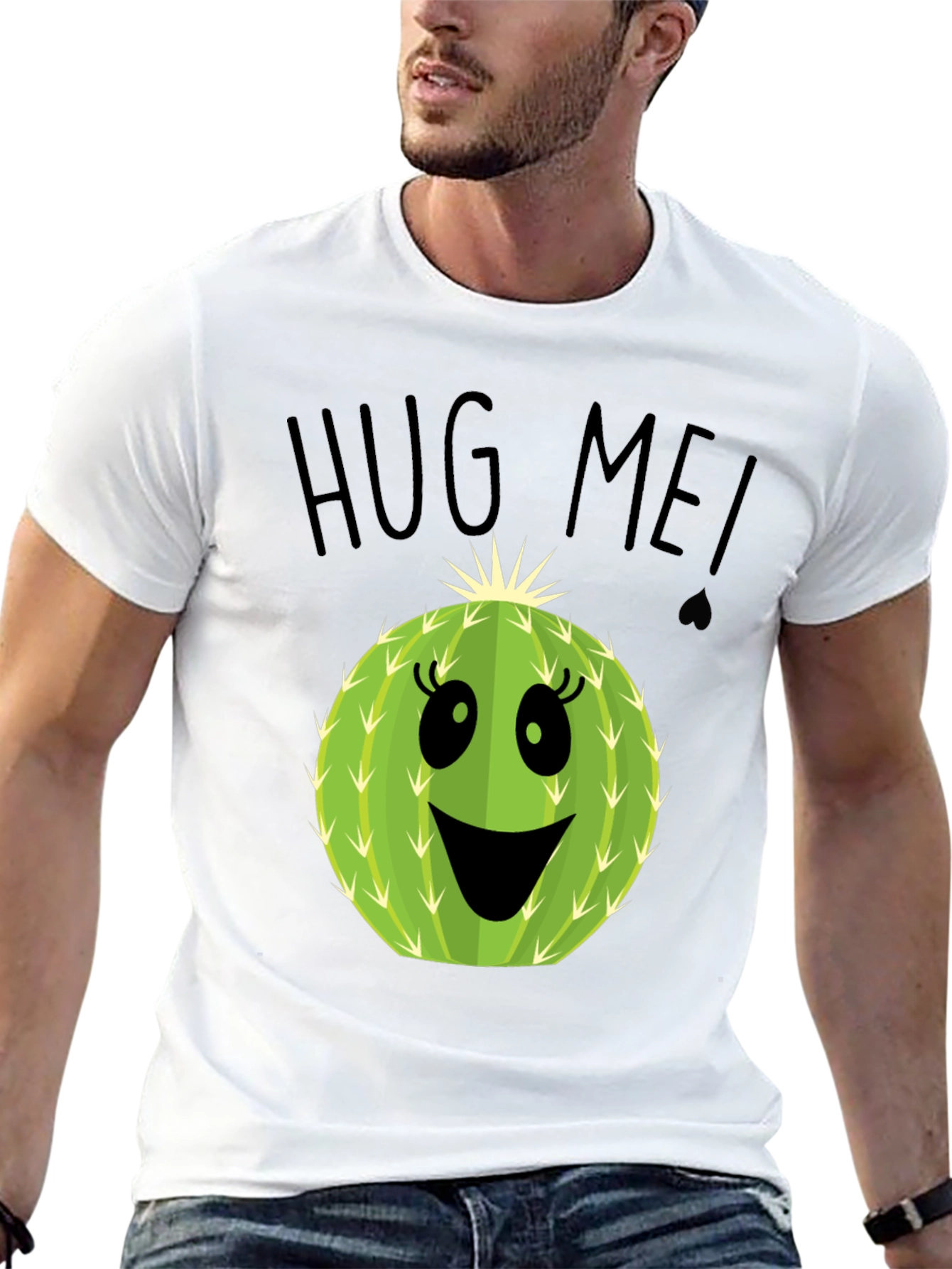 Hug Me Cactus Graphic Tee - Unisex Black T-Shirt
