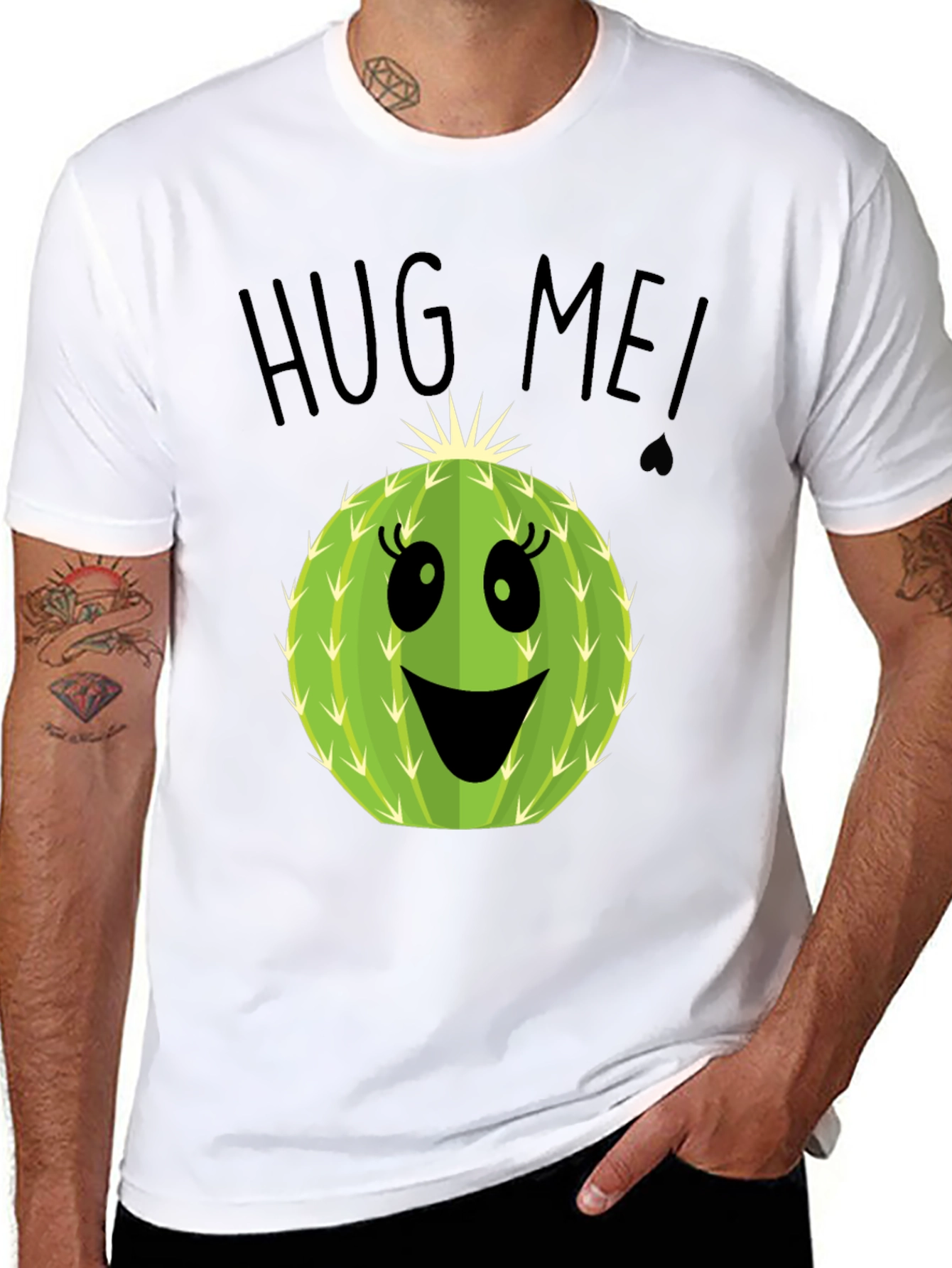 Hug Me Cactus Graphic Tee - Unisex Black T-Shirt