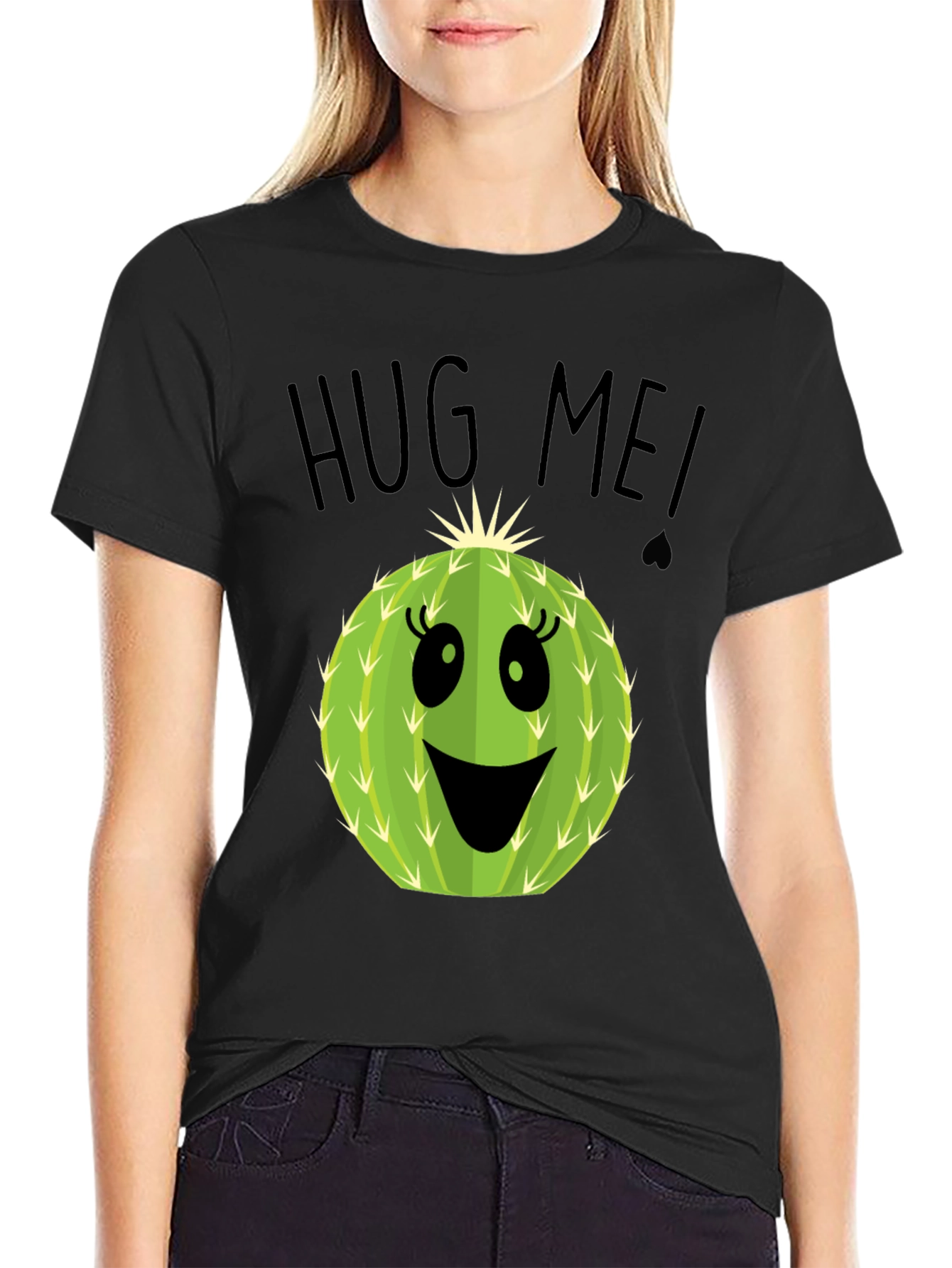 Hug Me Cactus Graphic Tee - Unisex Black T-Shirt