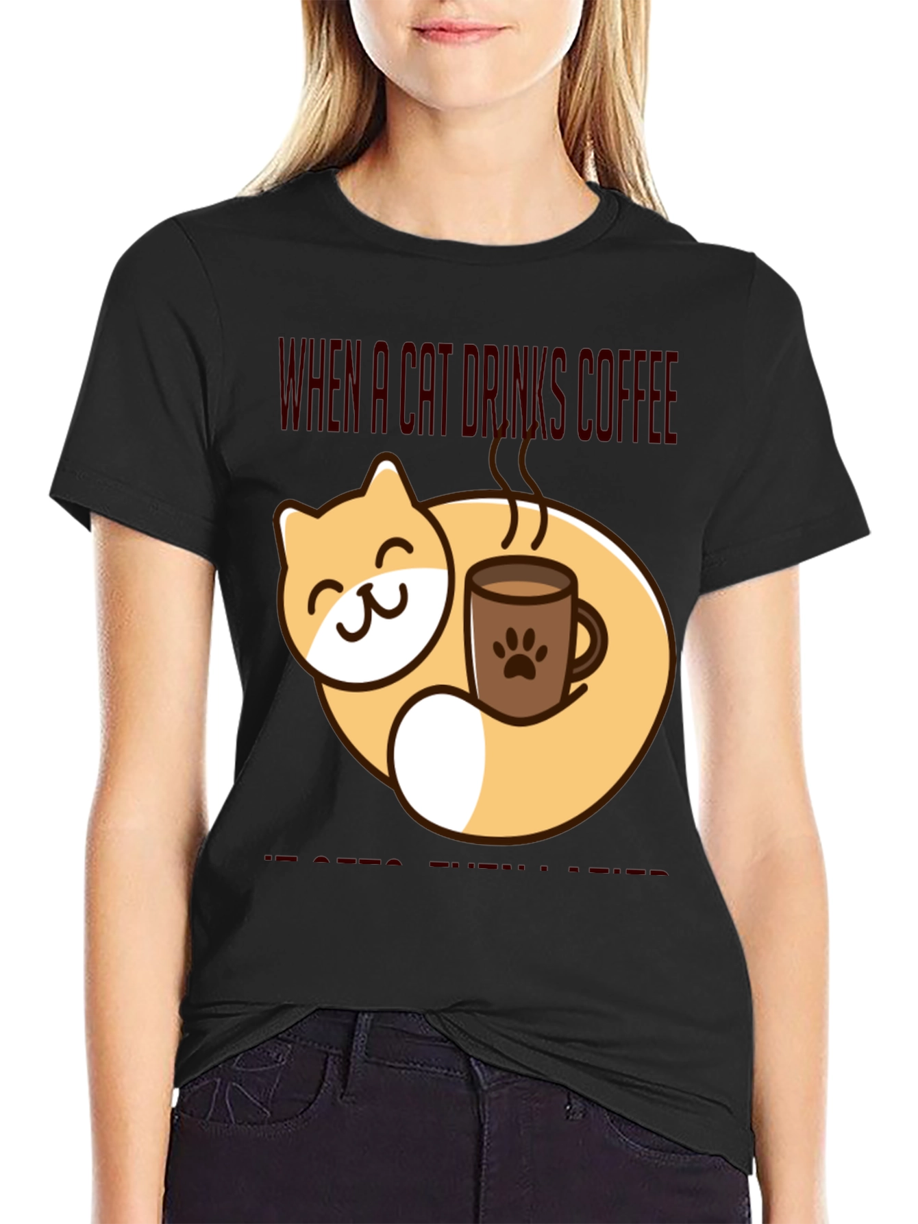 Cat Lover Coffee T-Shirt - When a Cat Drinks Coffee