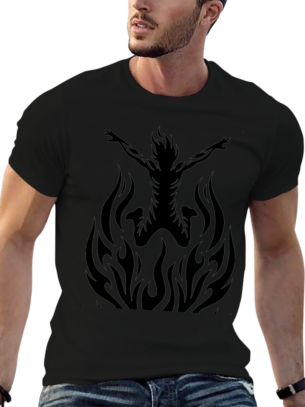 Fiery Silhouette Graphic Tee - Black Cotton T-Shirt