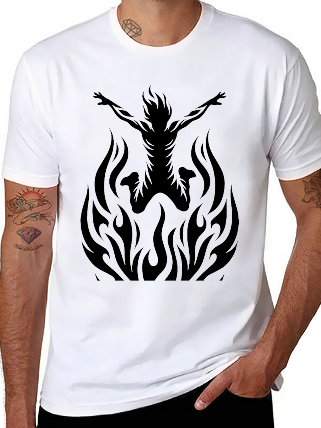 Fiery Silhouette Graphic Tee - Black Cotton T-Shirt
