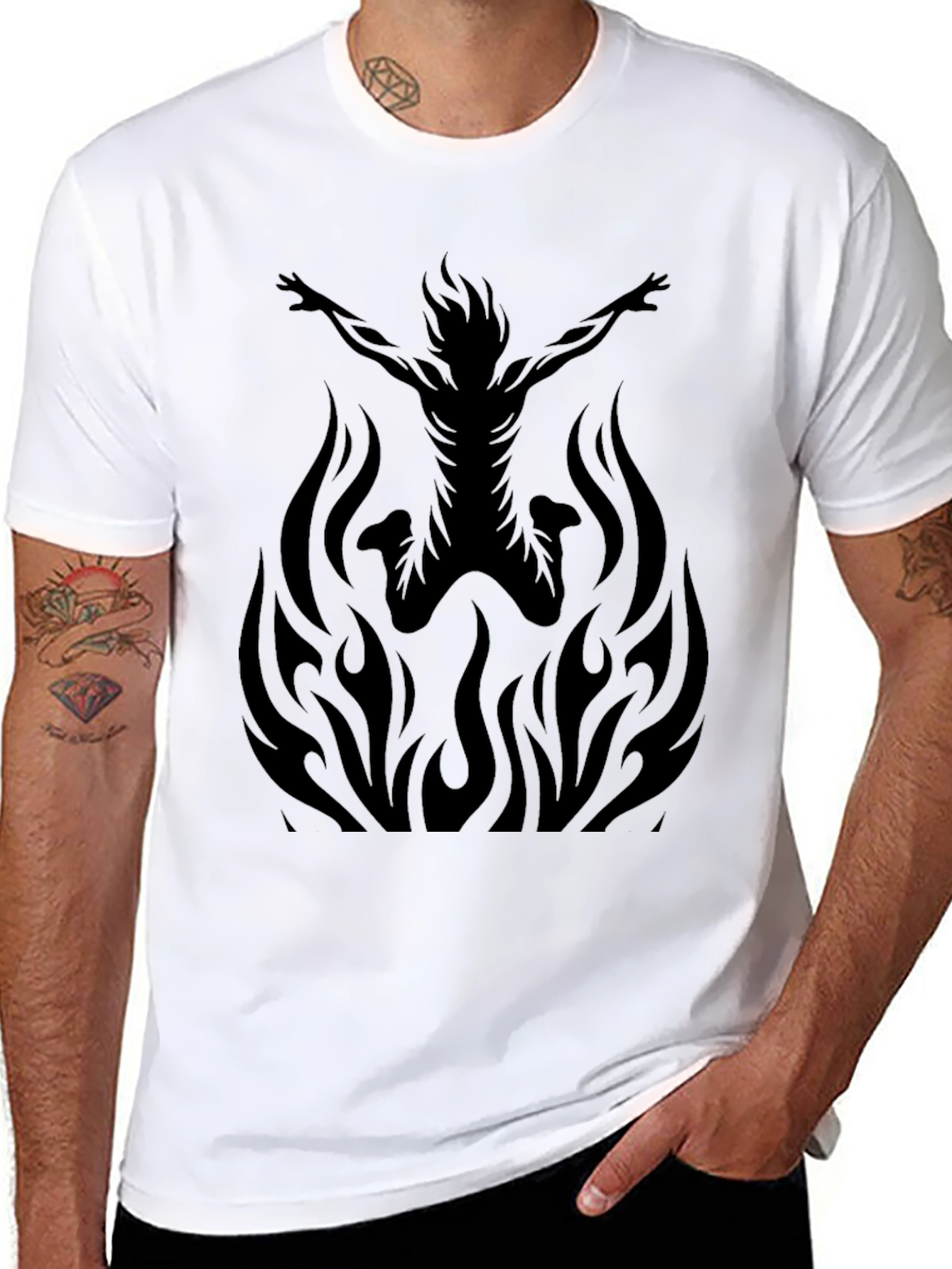 Fiery Silhouette Graphic Tee - Black Cotton T-Shirt