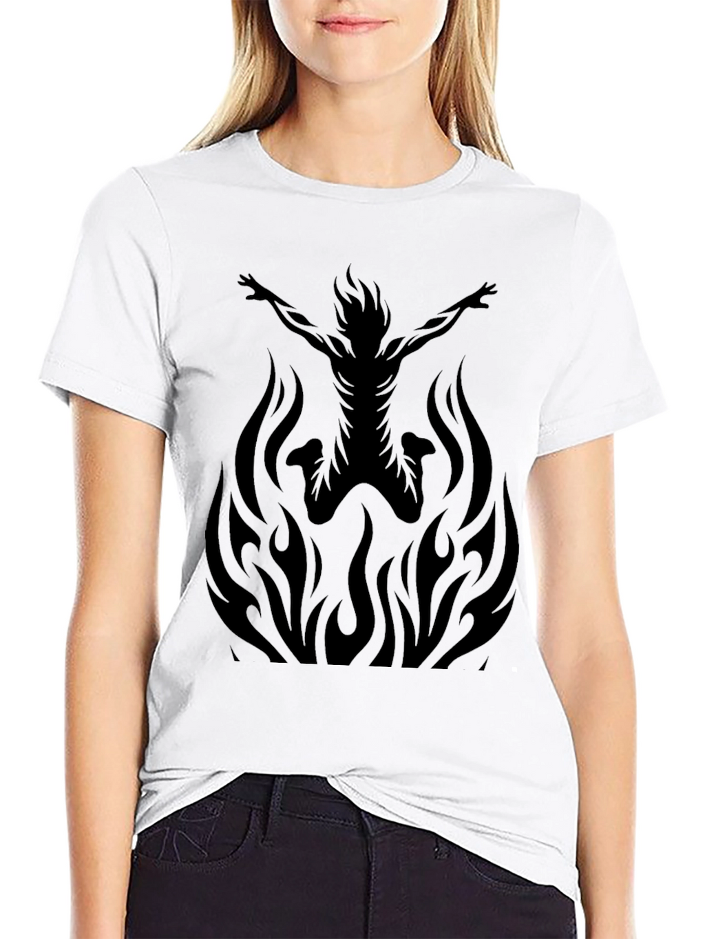 Fiery Silhouette Graphic Tee - Black Cotton T-Shirt