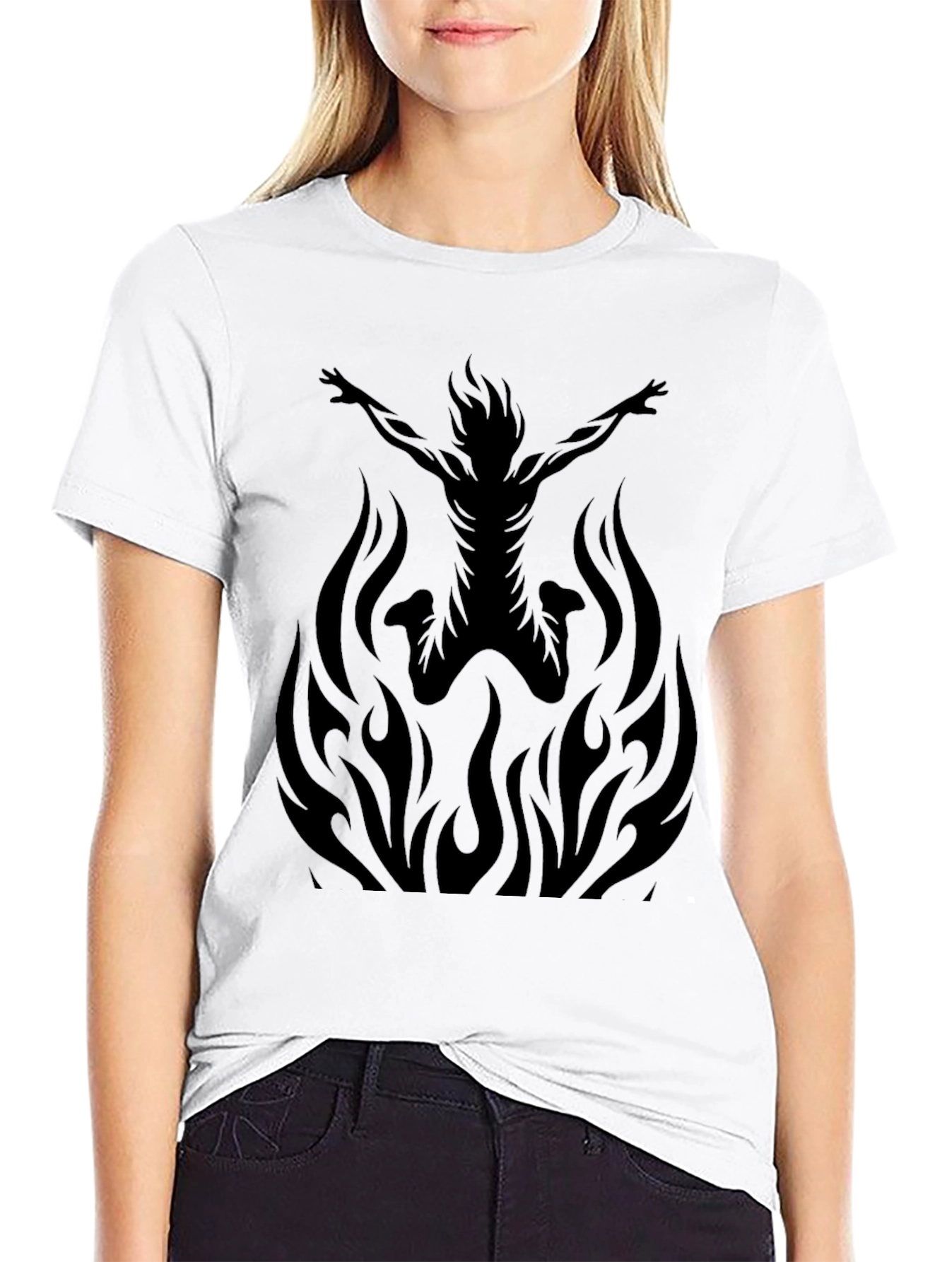 Fiery Silhouette Graphic Tee - Black Cotton T-Shirt