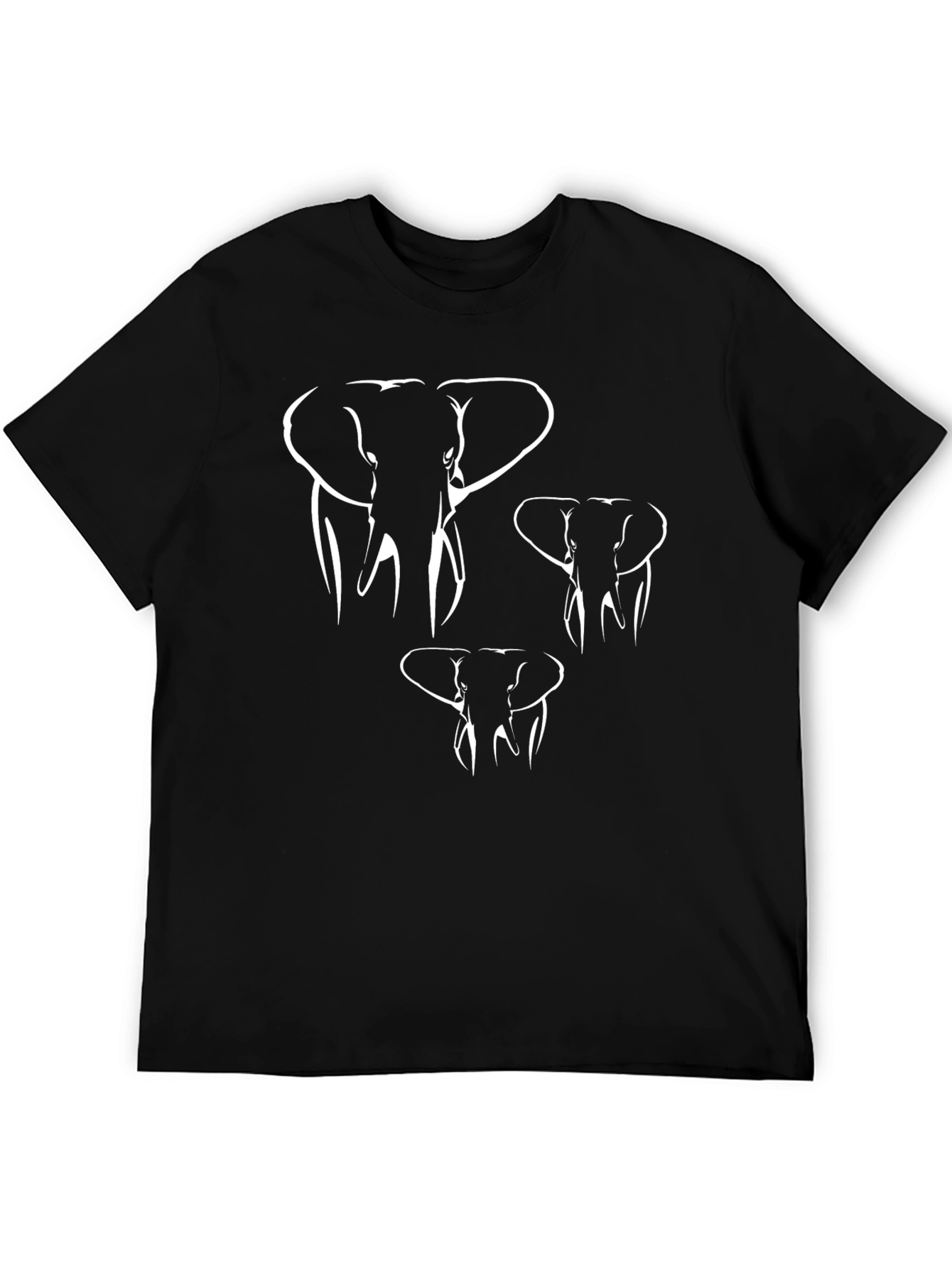 Elephant Outline Graphic Tee - Casual Black T-Shirt
