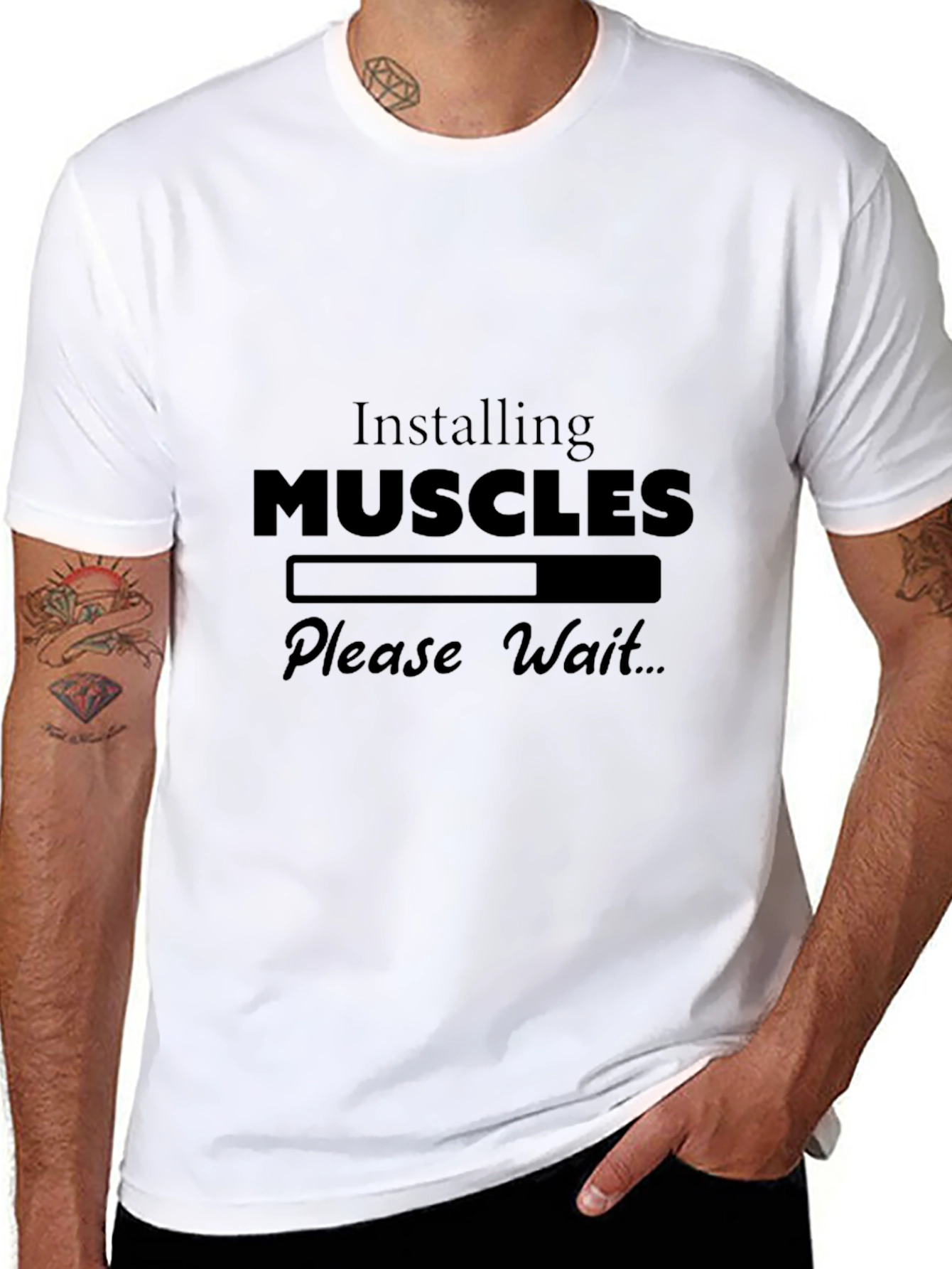 Installing Muscles Graphic T-Shirt - Gym Humor Tee