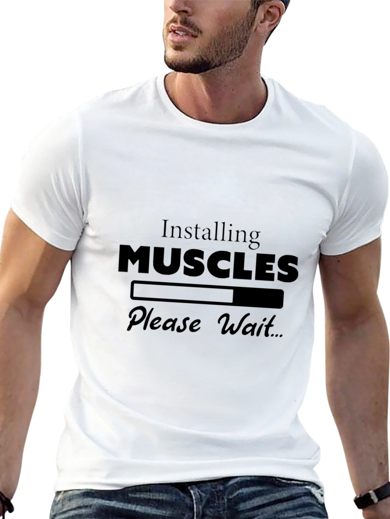 Installing Muscles Graphic T-Shirt - Gym Humor Tee