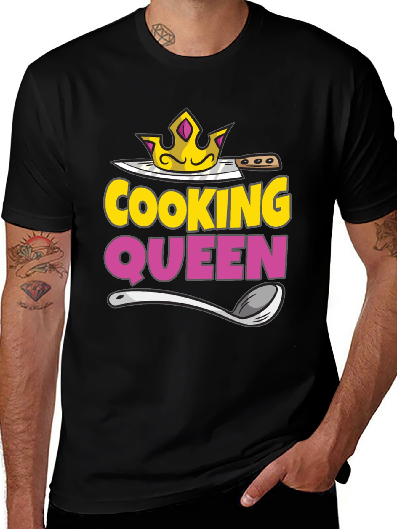 Cooking Queen T-Shirt - Chef Crown Spoon Knife Design