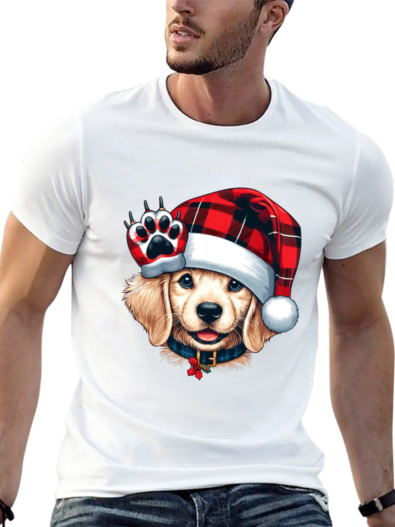 Dog in Santa Hat Black T-Shirt