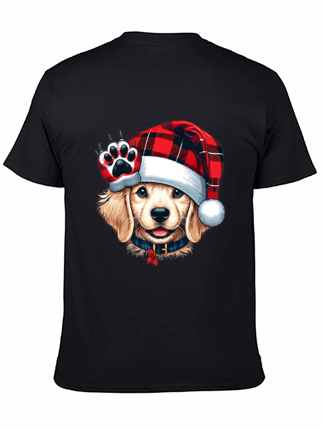Dog in Santa Hat Black T-Shirt