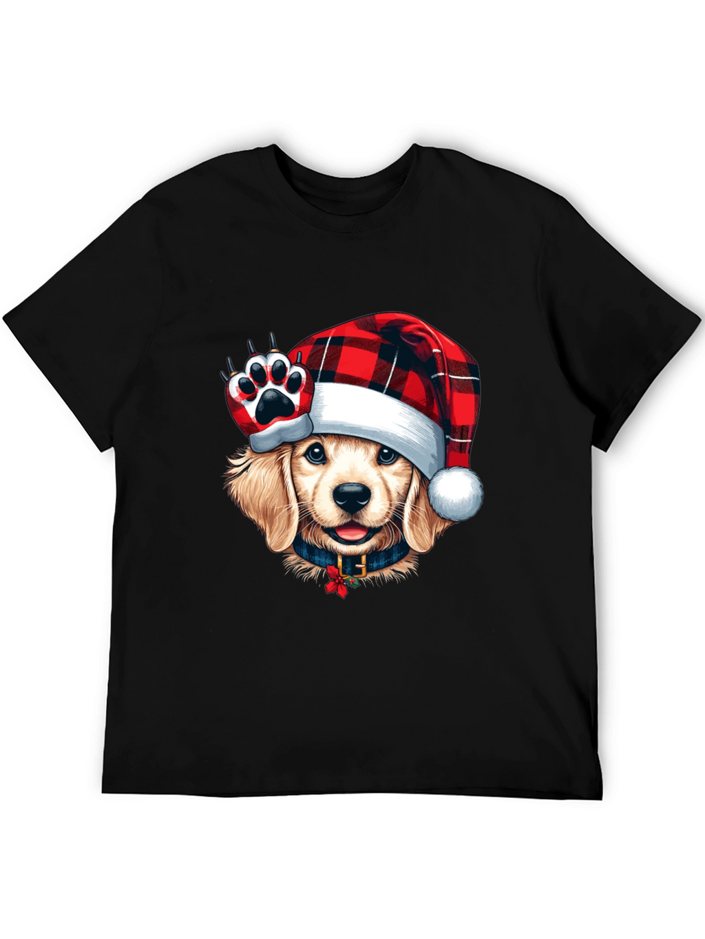 Dog in Santa Hat Black T-Shirt