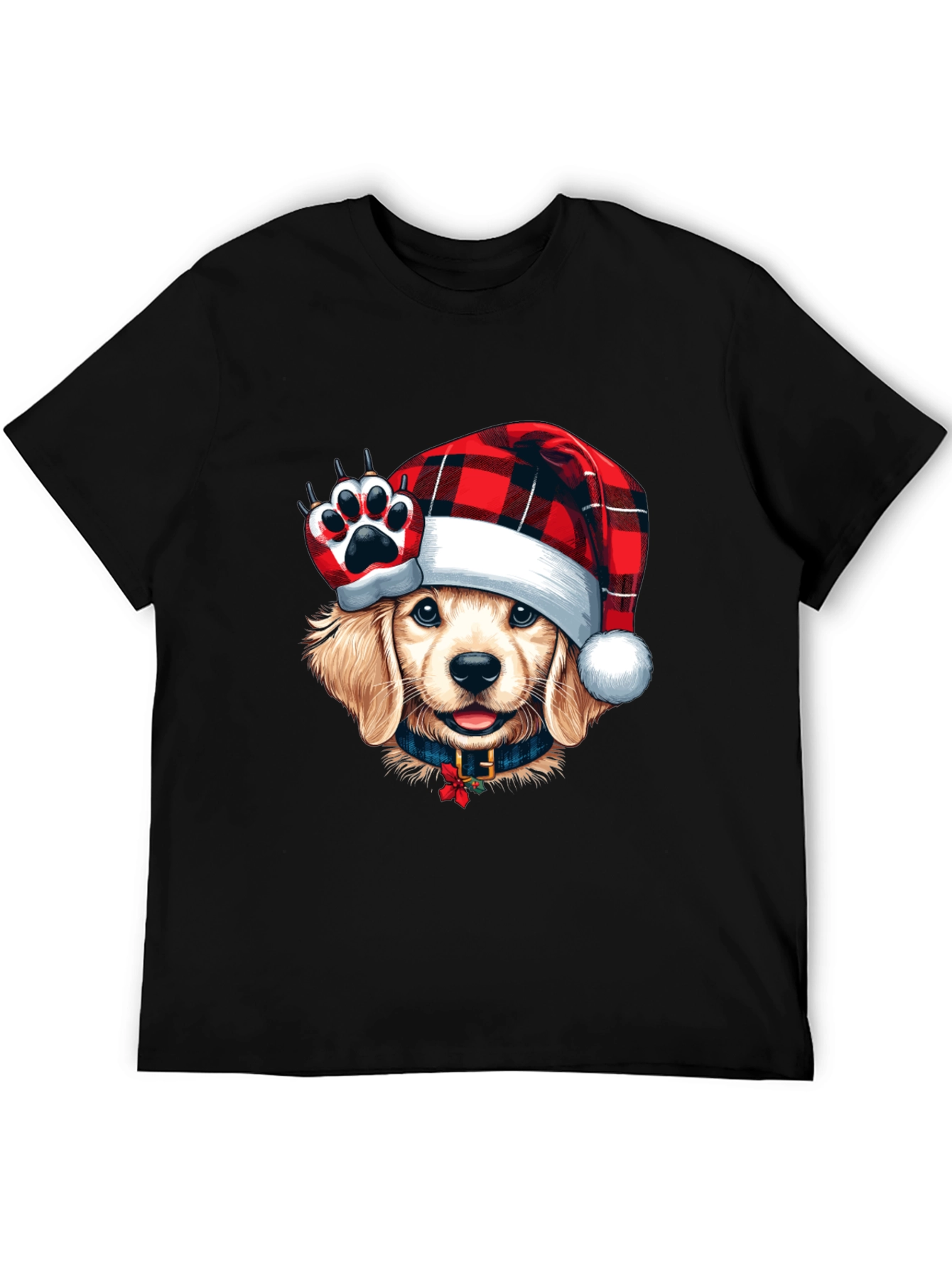 Dog in Santa Hat Black T-Shirt