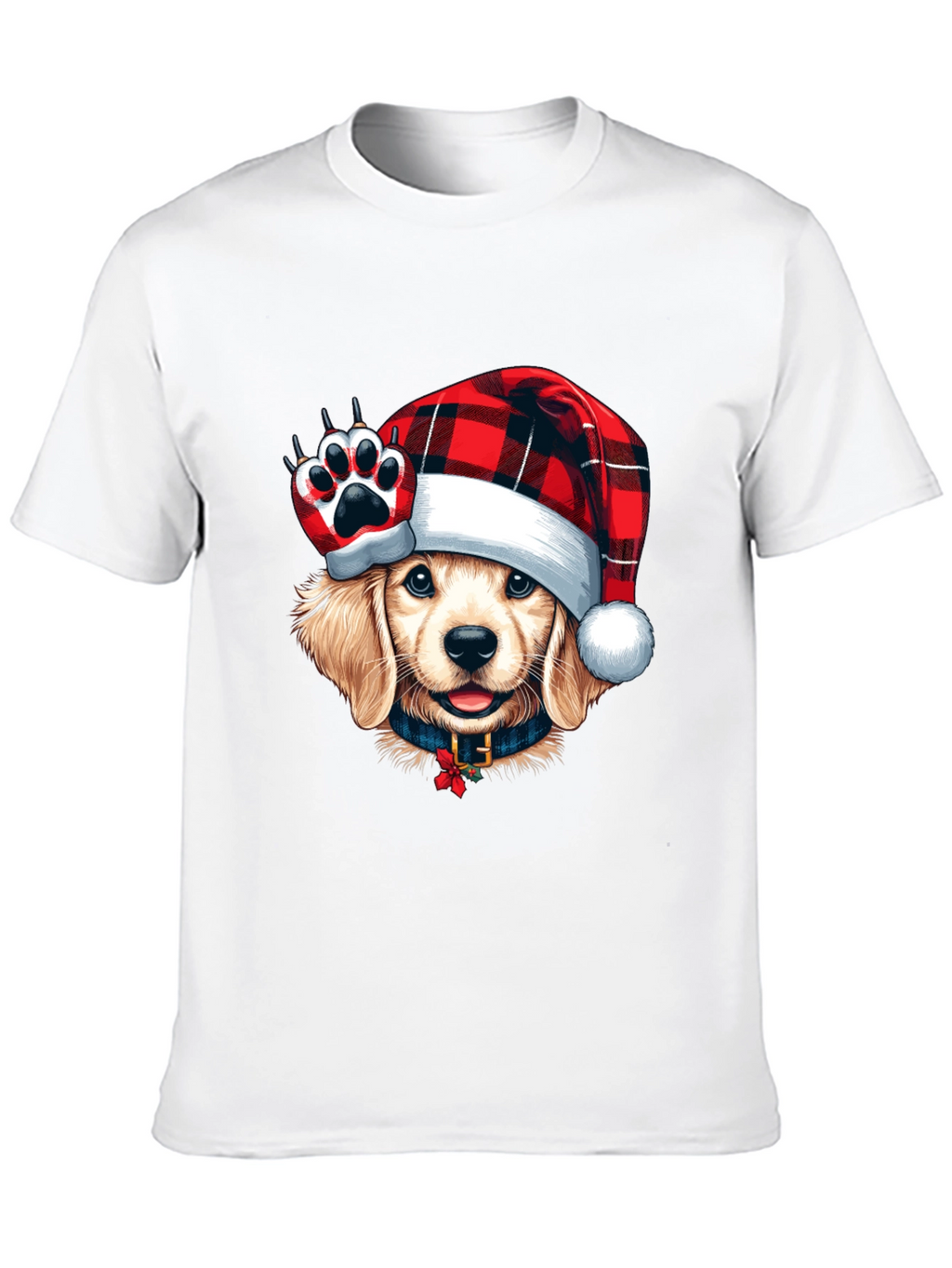 Dog in Santa Hat Black T-Shirt