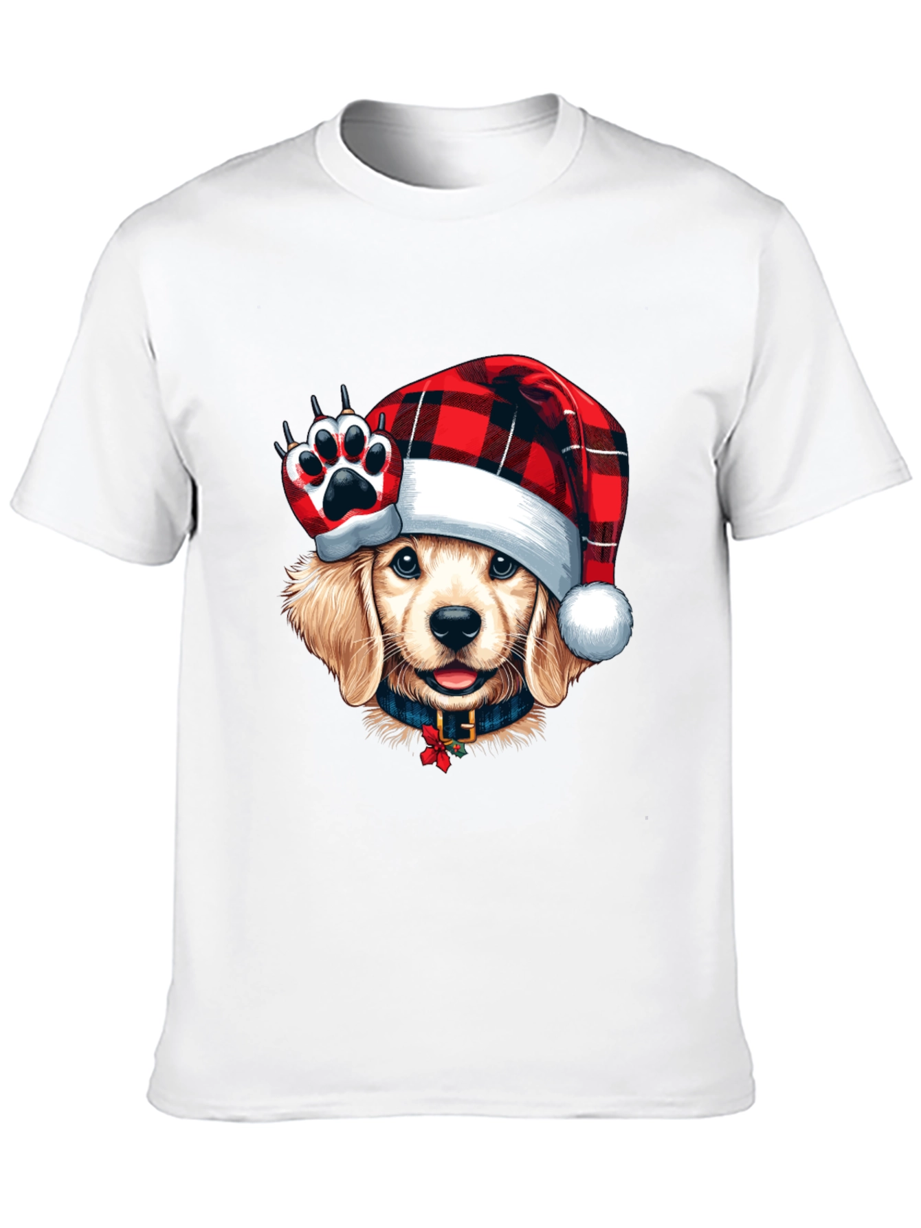 Dog in Santa Hat Black T-Shirt