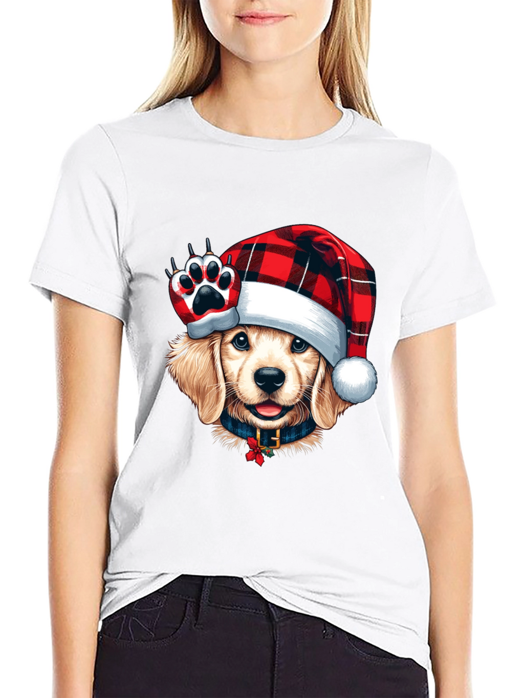 Dog in Santa Hat Black T-Shirt