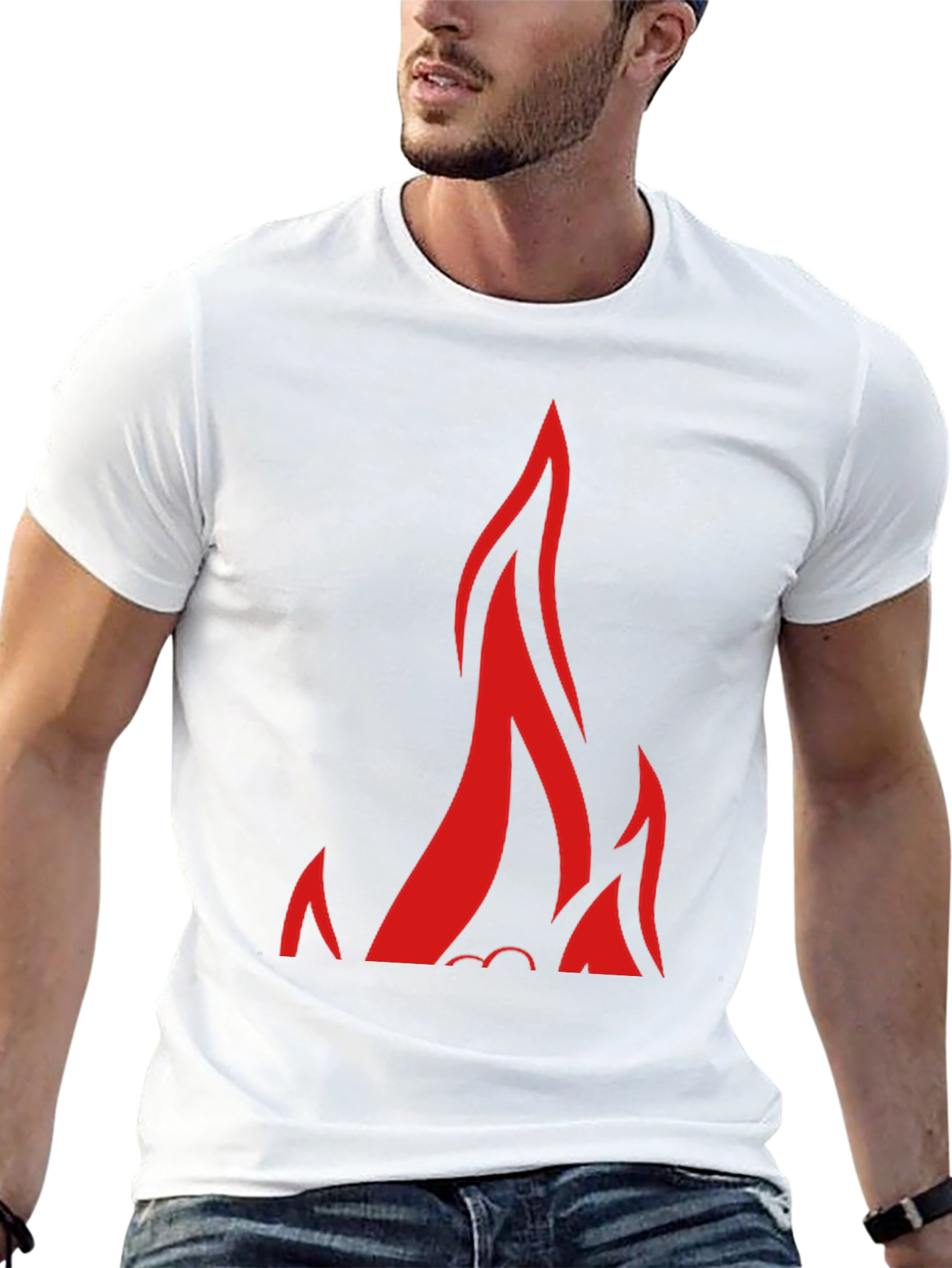 Black T-Shirt with Bold Red Flames Design
