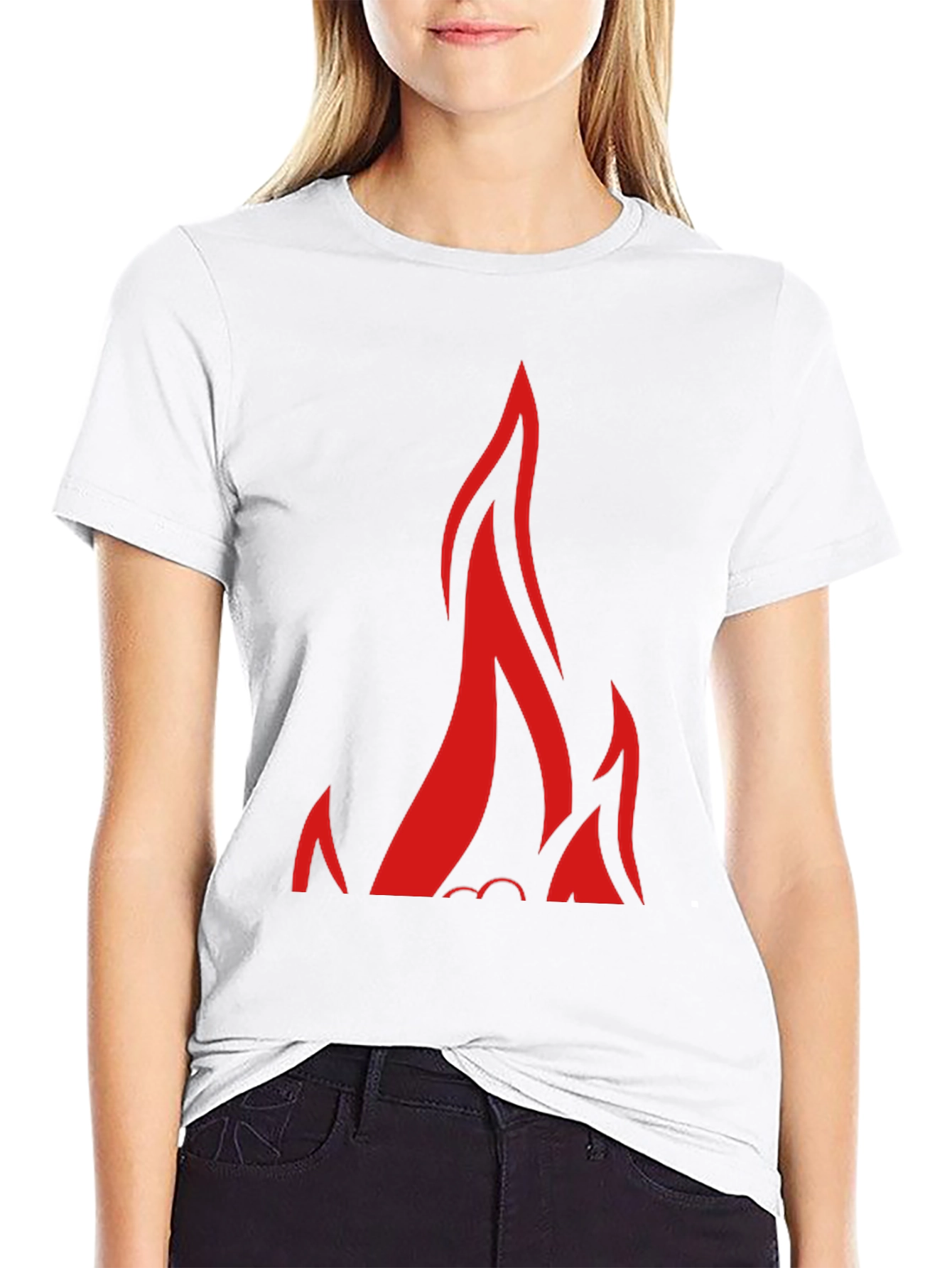 Black T-Shirt with Bold Red Flames Design