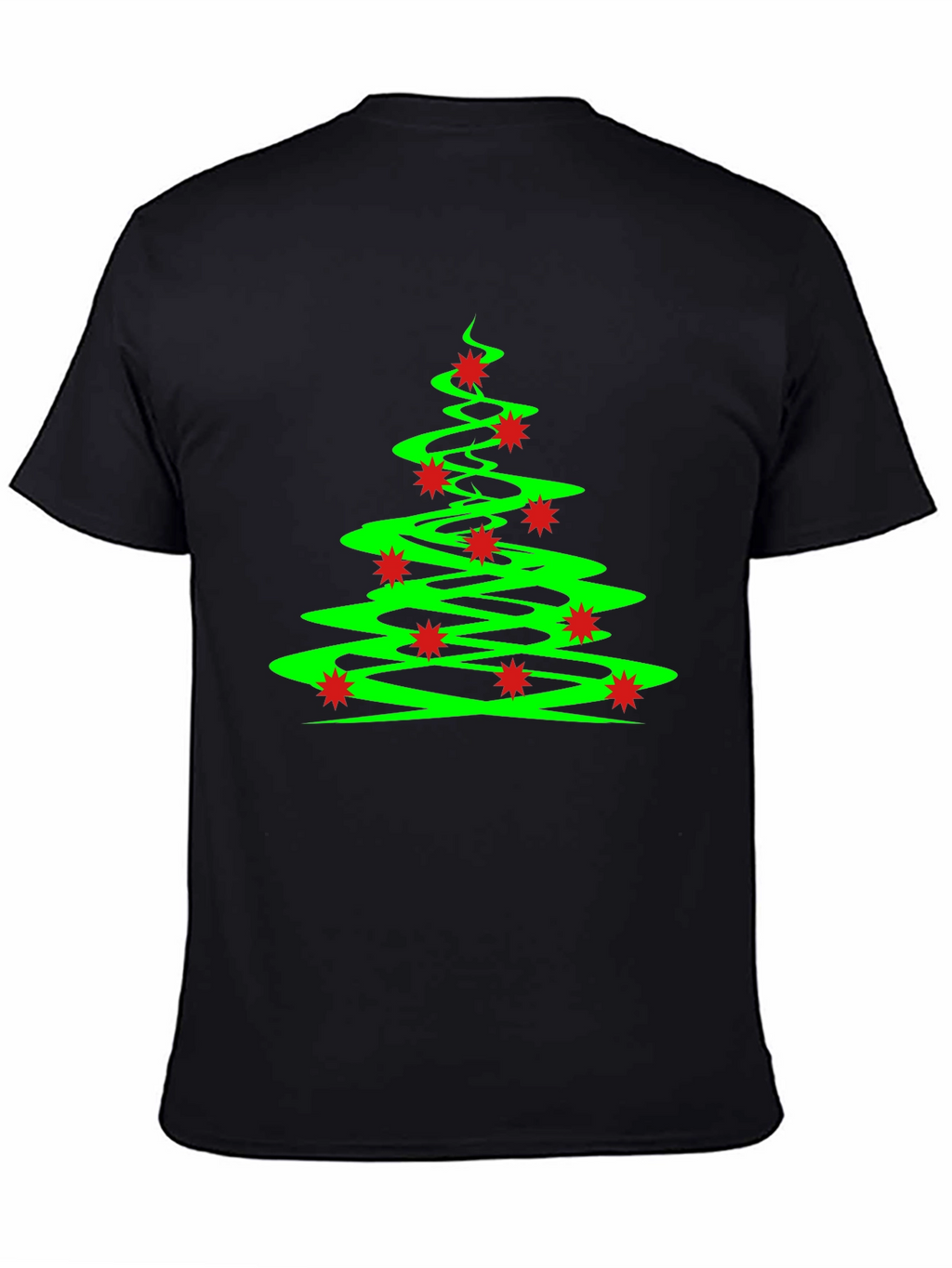 Festive Christmas Tree Graphic Tee - Black Cotton