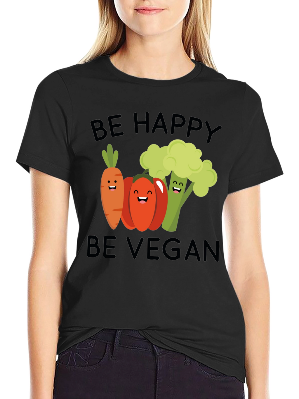 Be Happy Be Vegan T-Shirt - Cute Vegetable Design