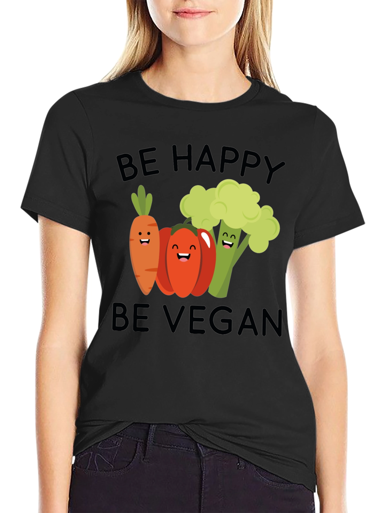 Be Happy Be Vegan T-Shirt - Cute Vegetable Design