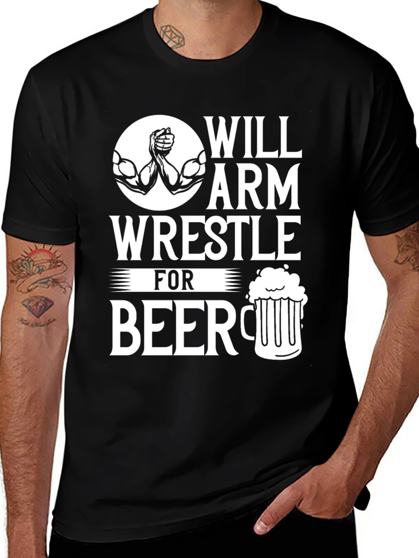 Will Arm Wrestle for Beer Graphic T-Shirt