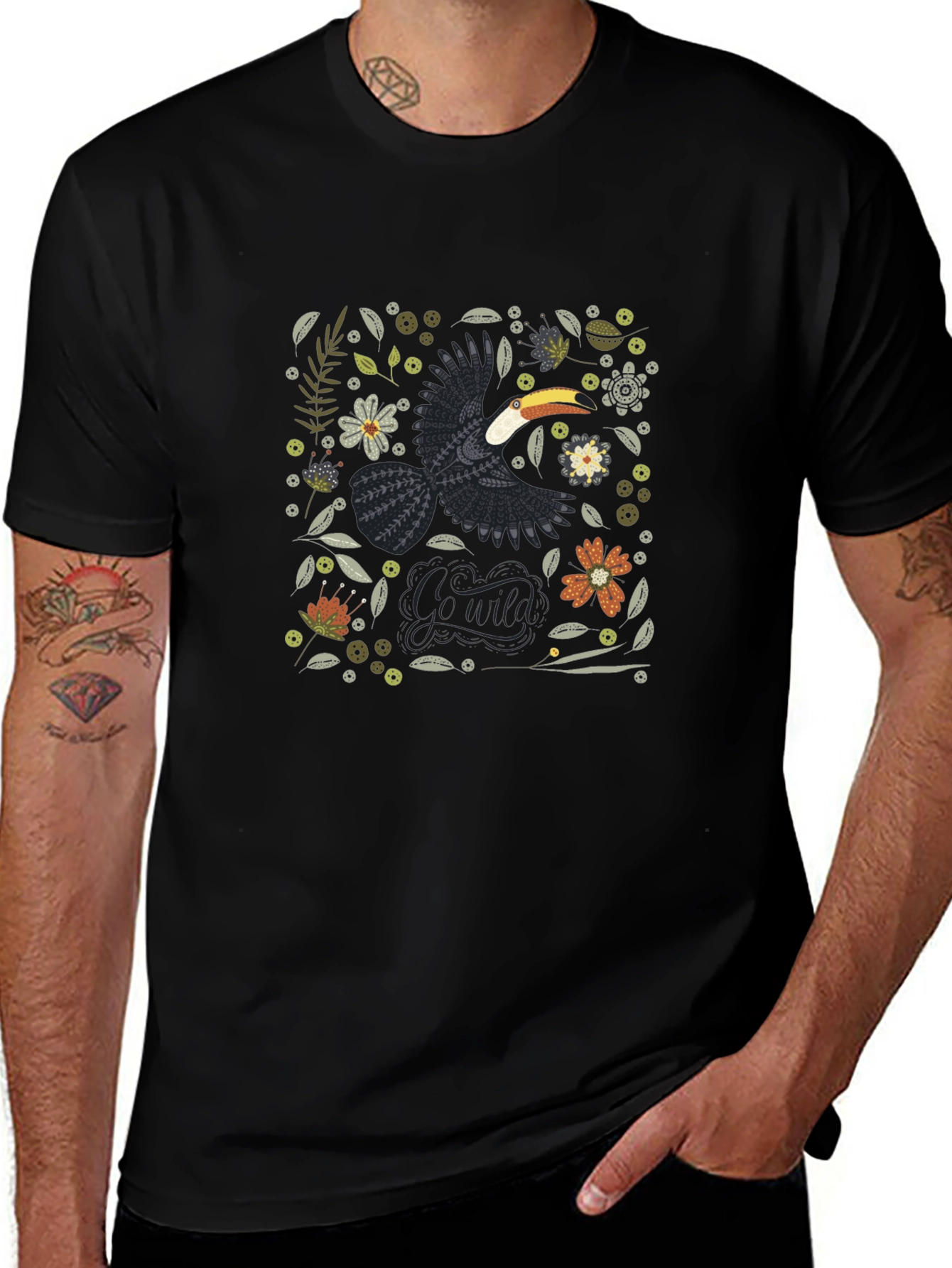 Tropical Toucan Graphic Tee - Black