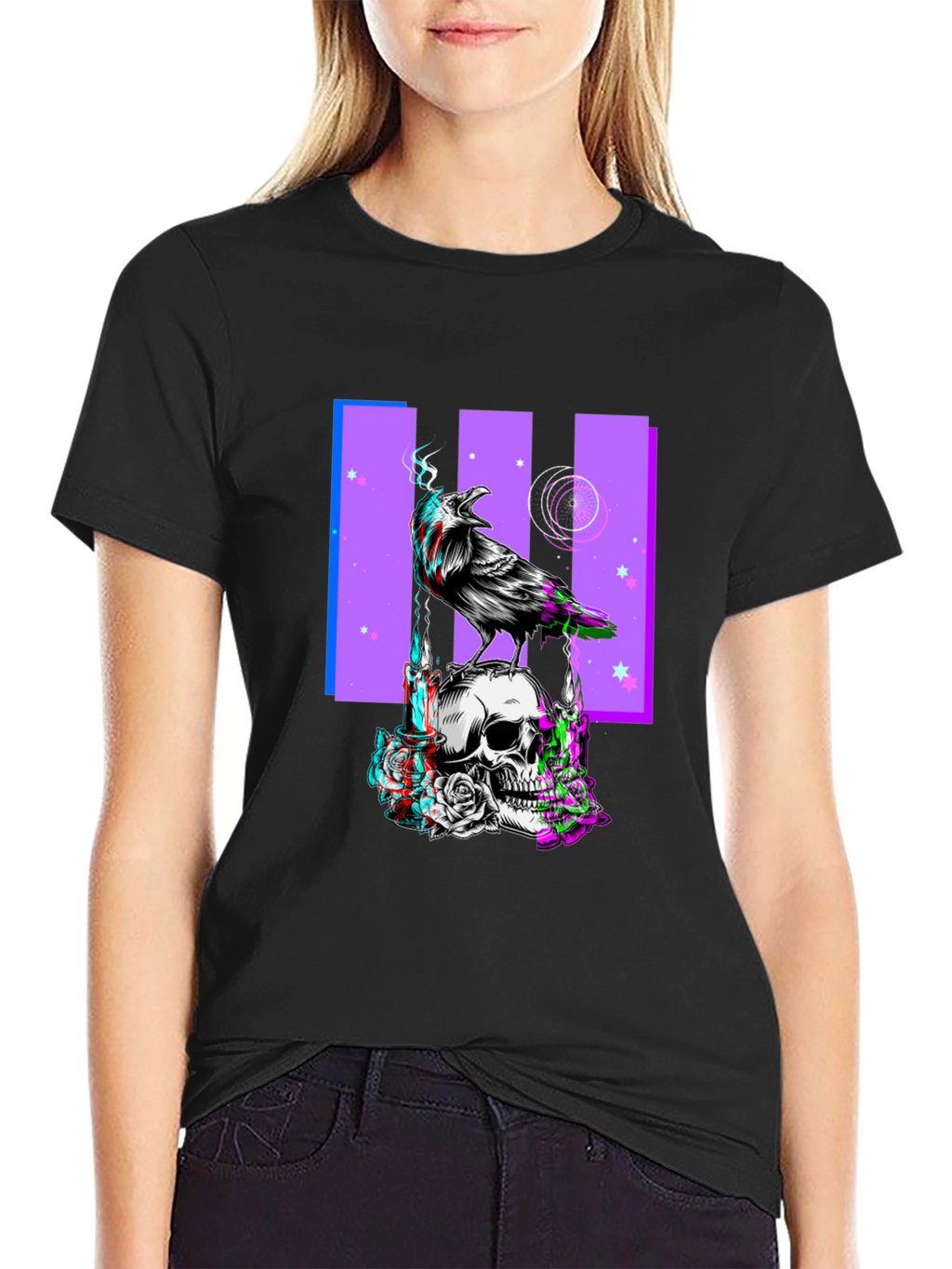 Raven Skull Graphic Print Tee