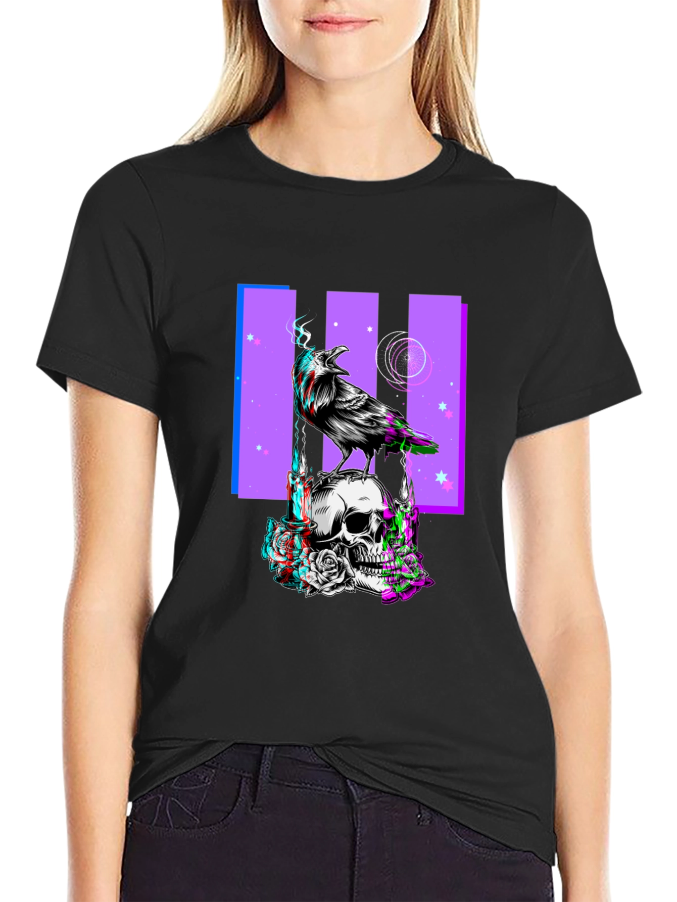 Raven Skull Graphic Print Tee
