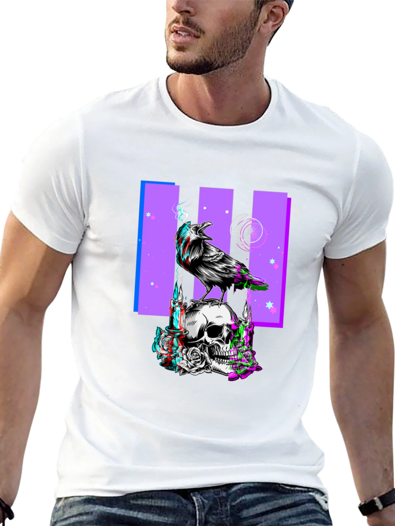 Raven Skull Graphic Print Tee