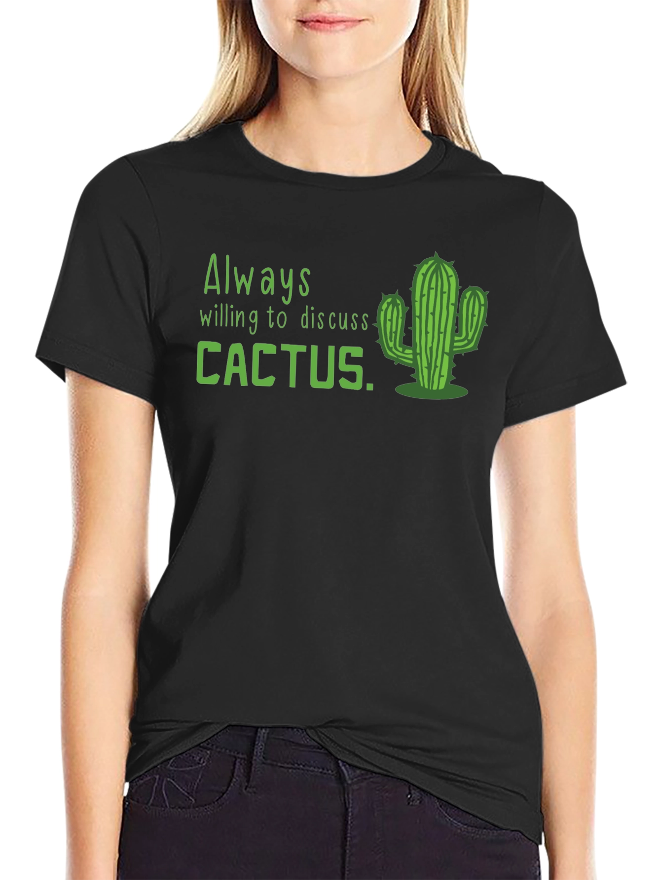 Cactus Lover Graphic Tee - Always Willing to Discuss Cactus