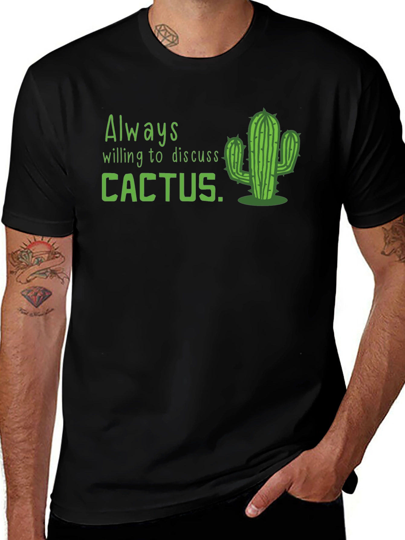 Cactus Lover Graphic Tee - Always Willing to Discuss Cactus