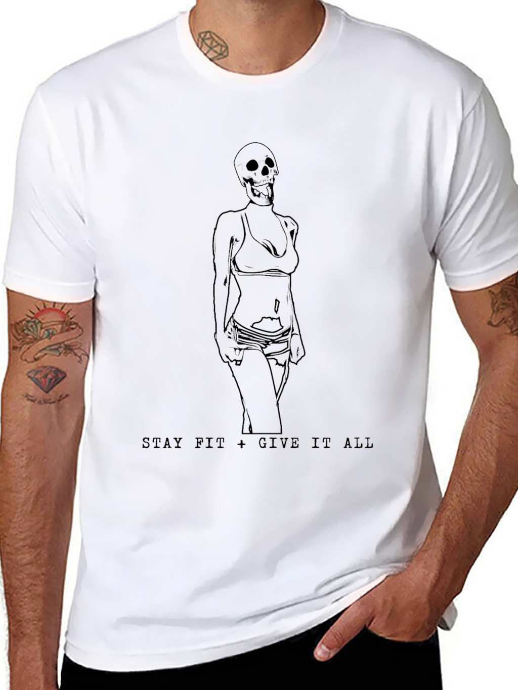 Stay Fit Skeleton Graphic Tee - Black