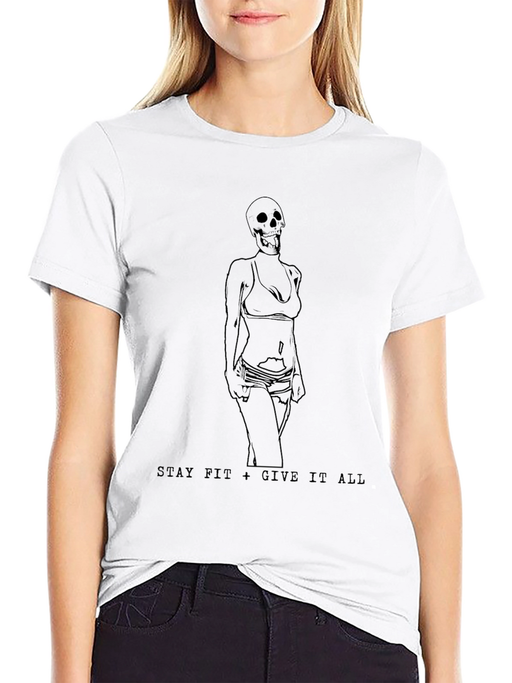 Stay Fit Skeleton Graphic Tee - Black