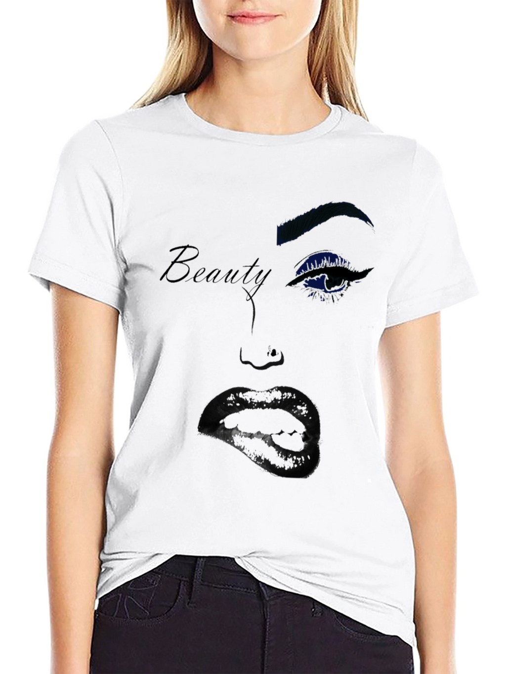 Beauty Graphic Tee - Stylish Womans Face T-Shirt