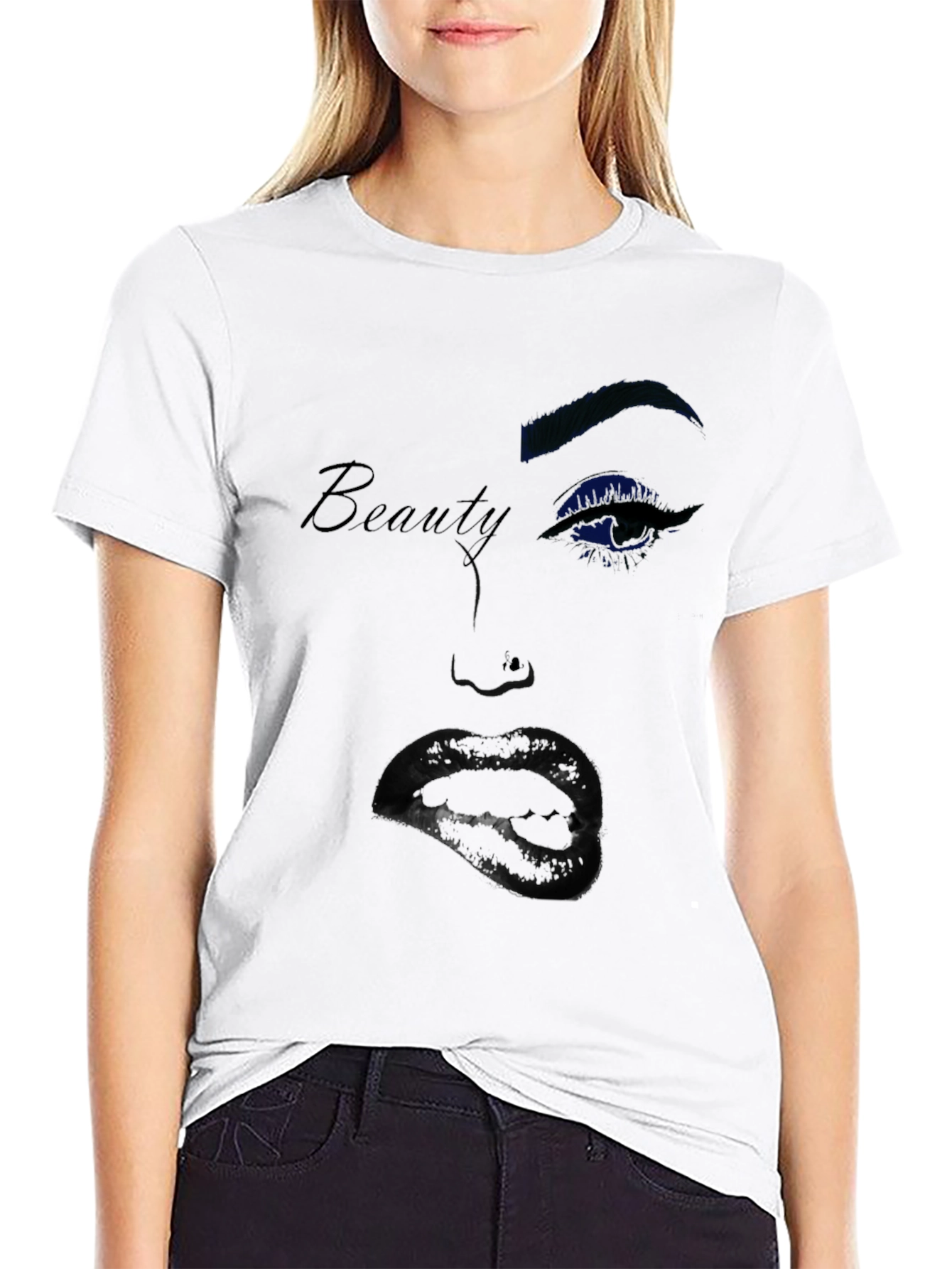 Beauty Graphic Tee - Stylish Womans Face T-Shirt