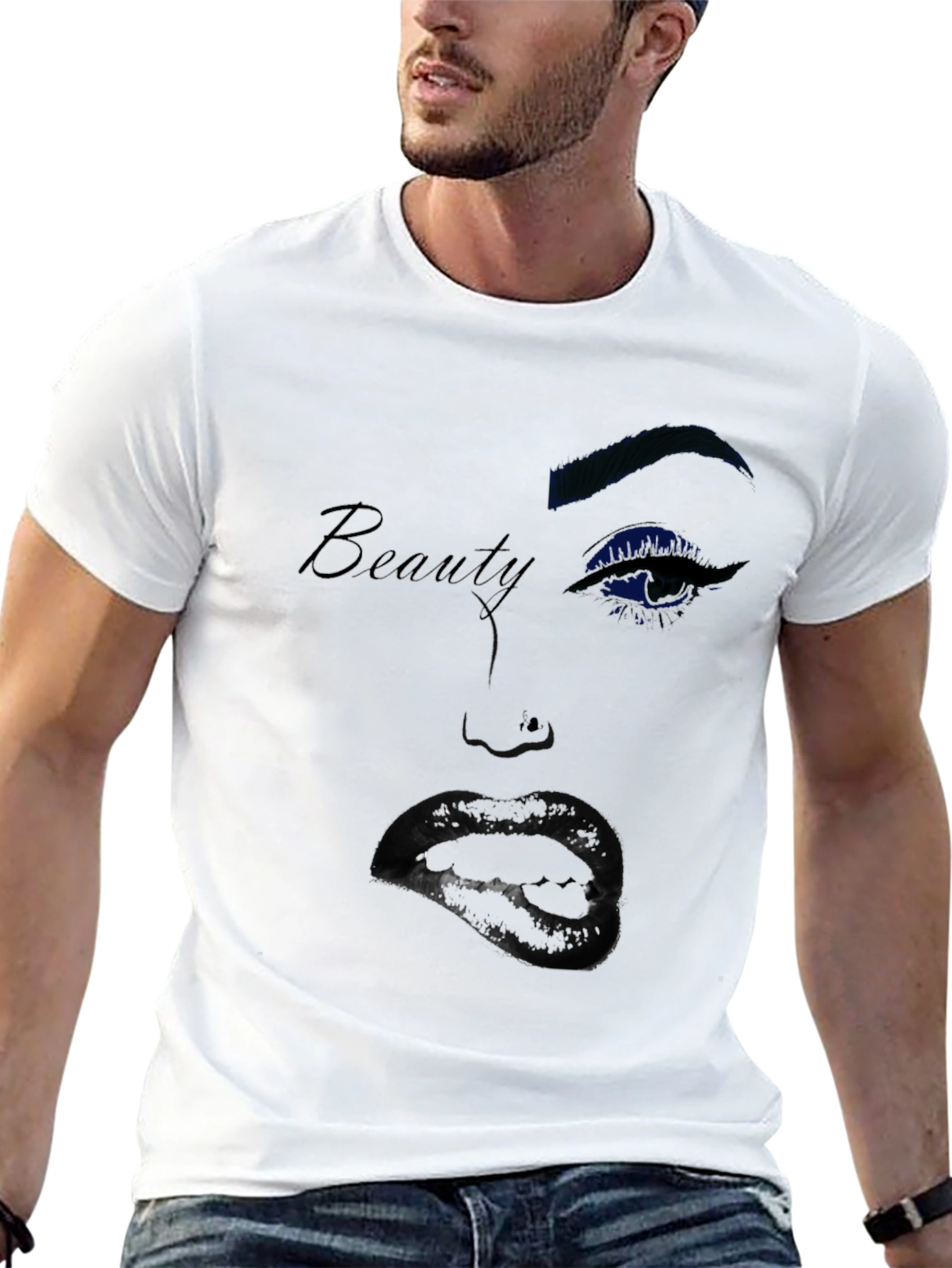 Beauty Graphic Tee - Stylish Womans Face T-Shirt