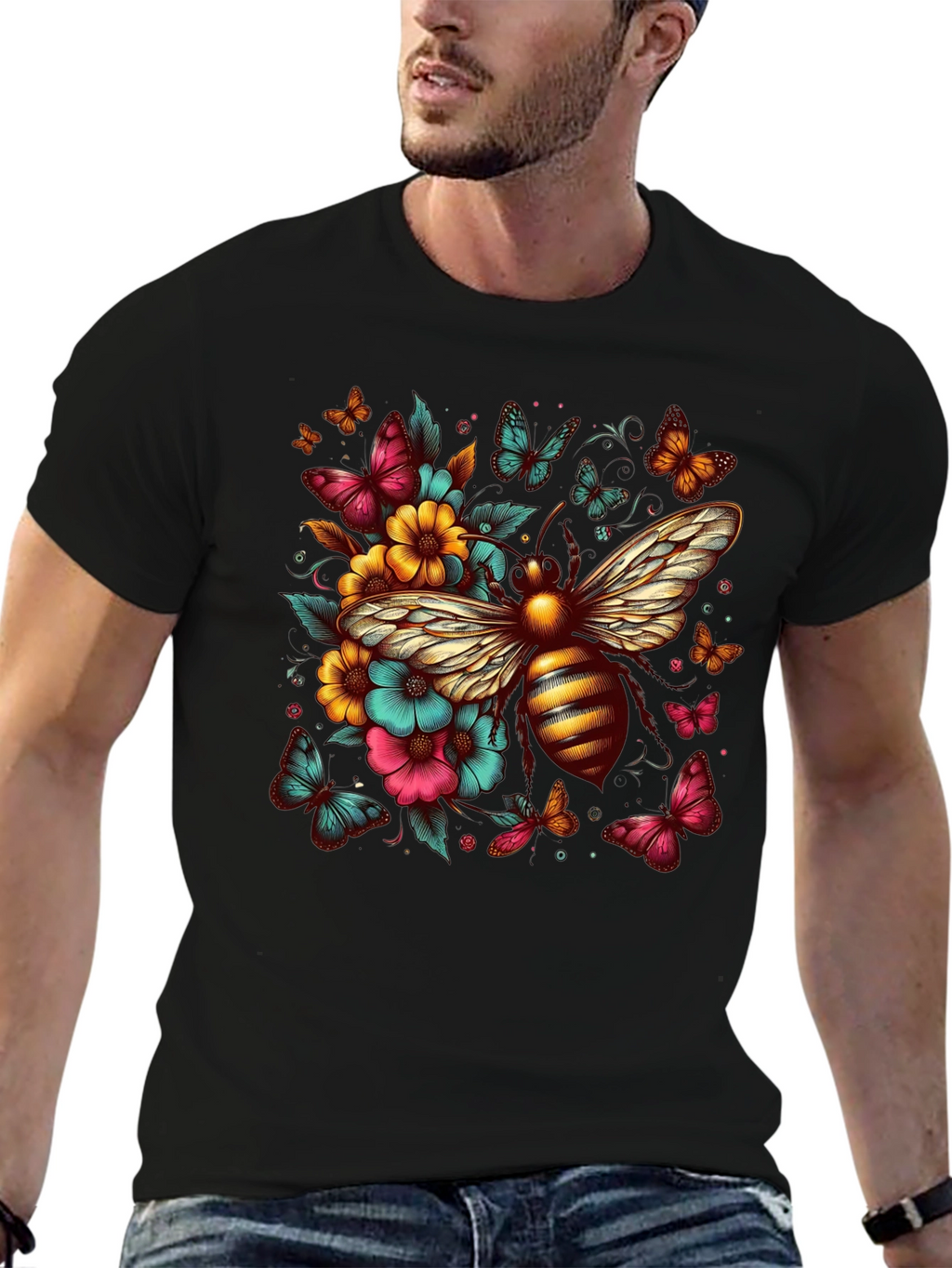 Floral Bee Graphic T-Shirt - Unique Design