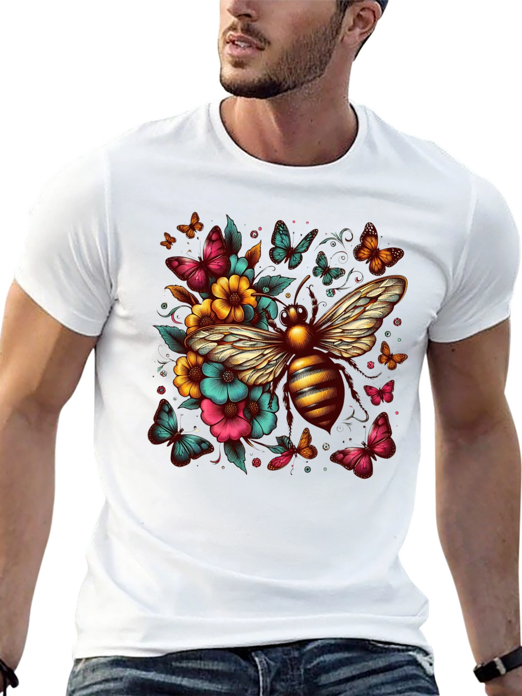 Floral Bee Graphic T-Shirt - Unique Design