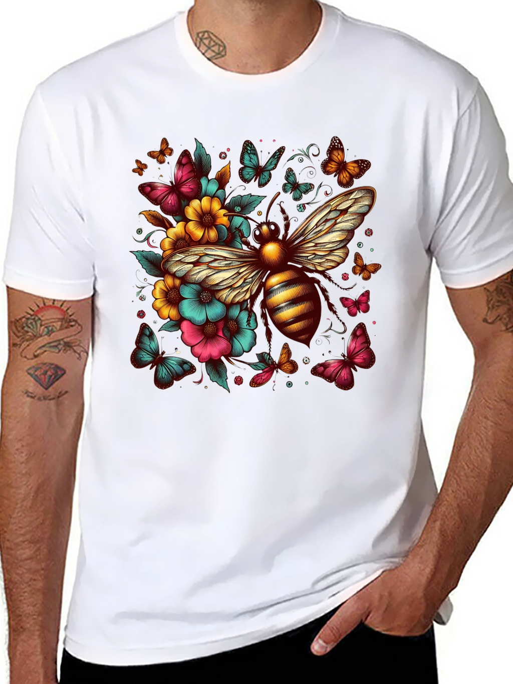 Floral Bee Graphic T-Shirt - Unique Design