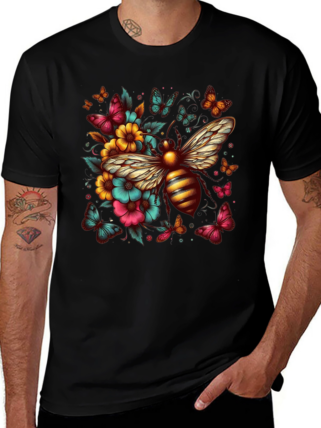 Floral Bee Graphic T-Shirt - Unique Design
