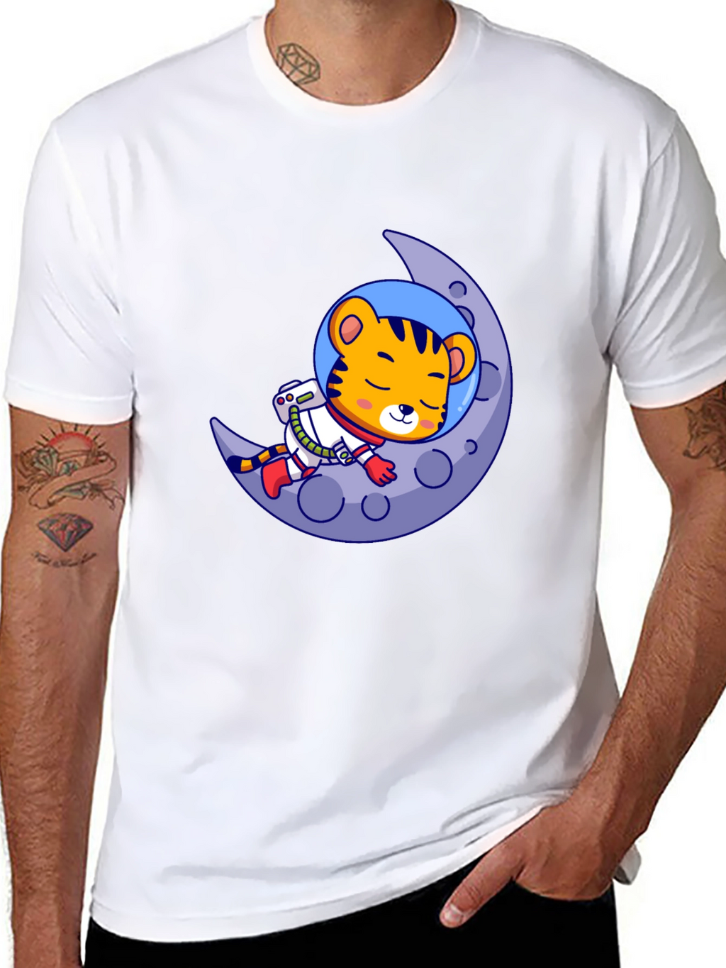 Tiger Astronaut Moon Graphic Tee - Black