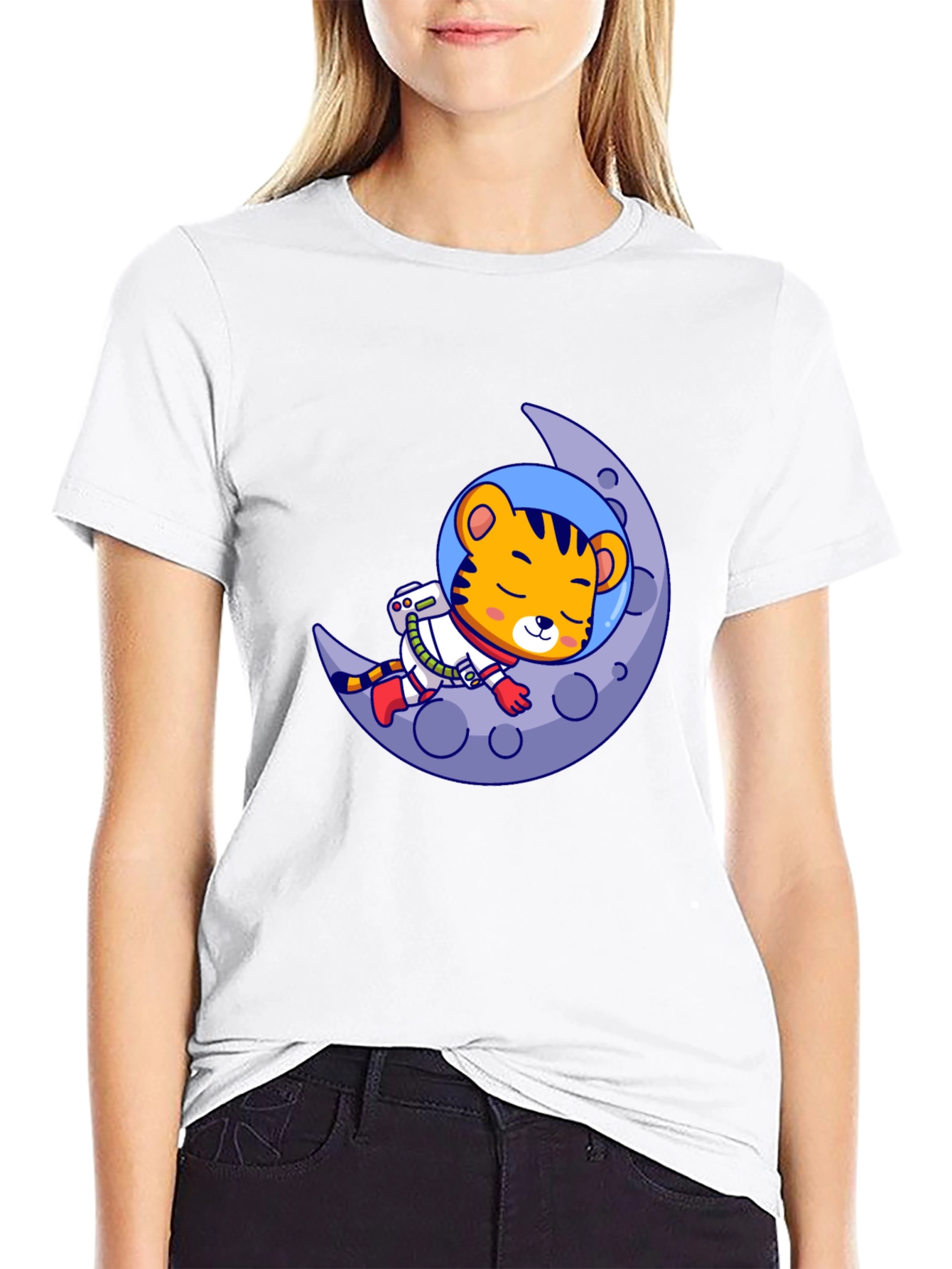Tiger Astronaut Moon Graphic Tee - Black