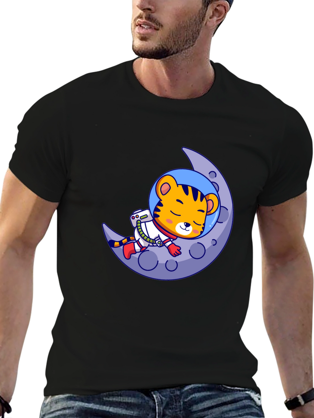 Tiger Astronaut Moon Graphic Tee - Black