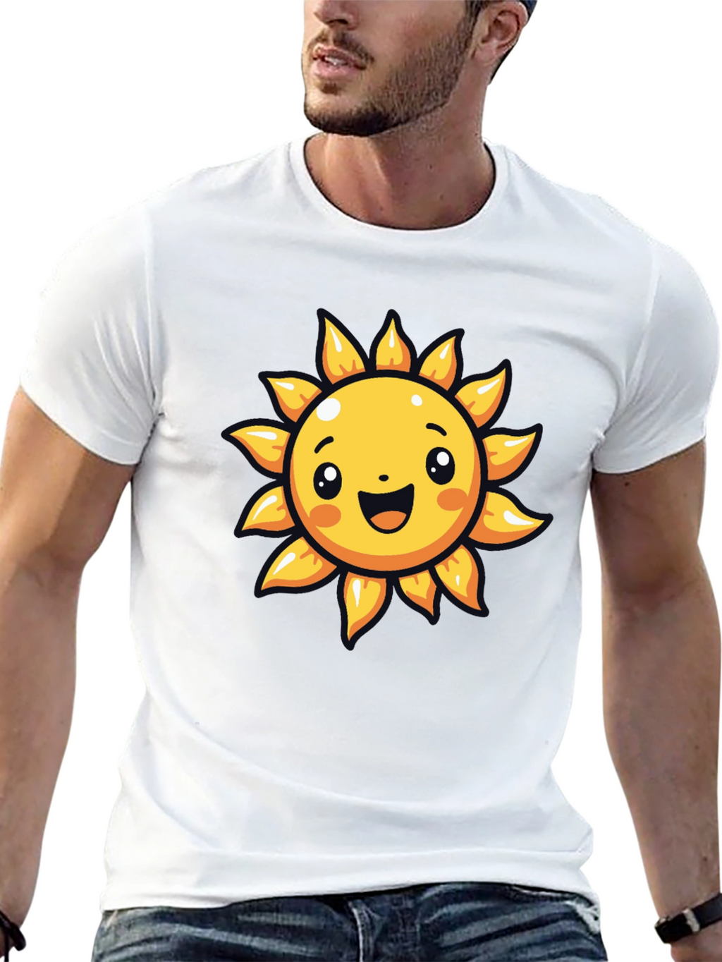 Cheerful Sun Graphic Tee - Black Cotton T-Shirt